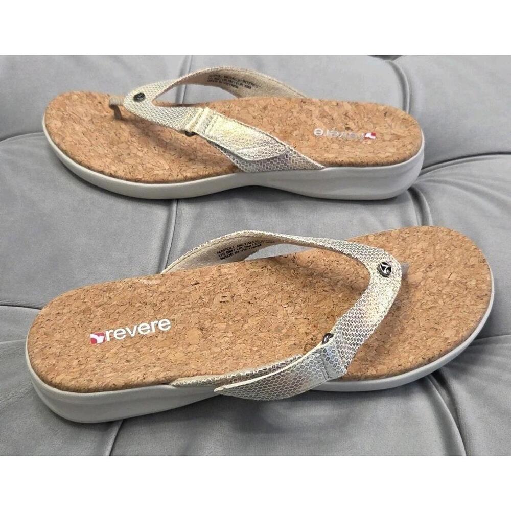Revere Napoli Metallic Comfort Cork Sandals Thongs Flip Flops Womens Shoes 8 New